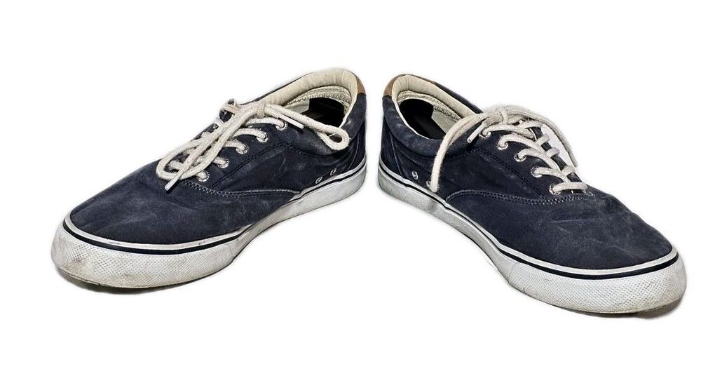 Sperry Top-Sider Striper II CVO Navy Salt-Washed Canvas Sneakers Men's 13W Wide - Picture 2 of 10